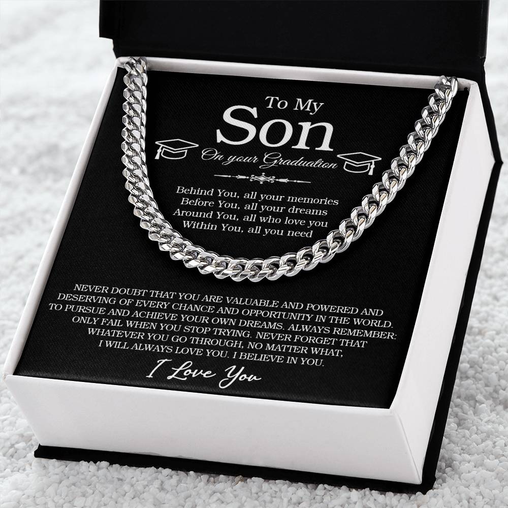 To My Son On You Graduation Chain Necklace Graduation Gifts For Son From Mom Or Dad High School College Graduation Gif Cuban Link Chain
