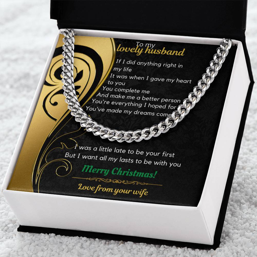 Wife To Husband Christmas Cuban Link Chain Necklace