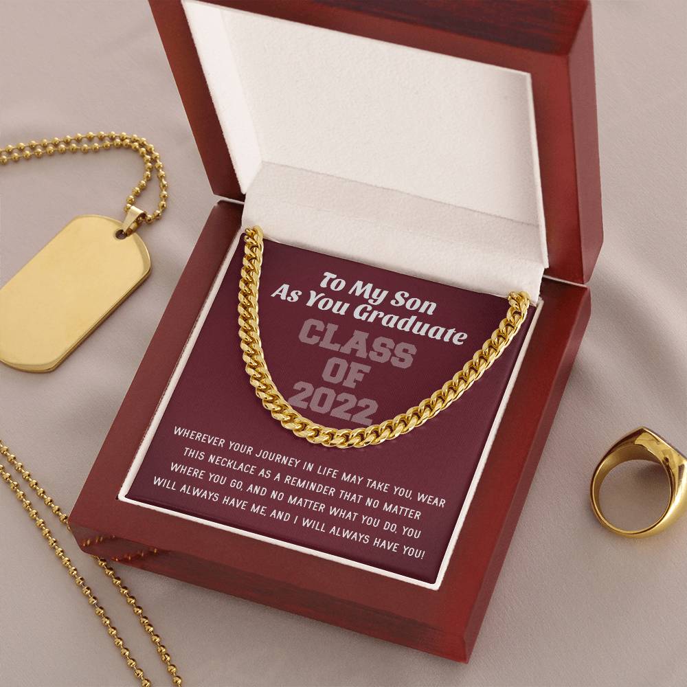 Son Graduation Class Of 2022 High School Graduation College Graduation Gift For Son Mens Gold Cuban Link Chain Necklac