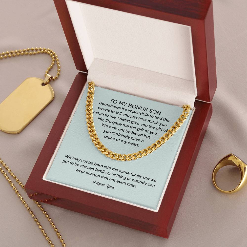 To My Bonus Son Necklace Stepson Gift Cuban Link Chain Christmas Gifts For Bonus Son Stocking Stuffers For Teenage Boy