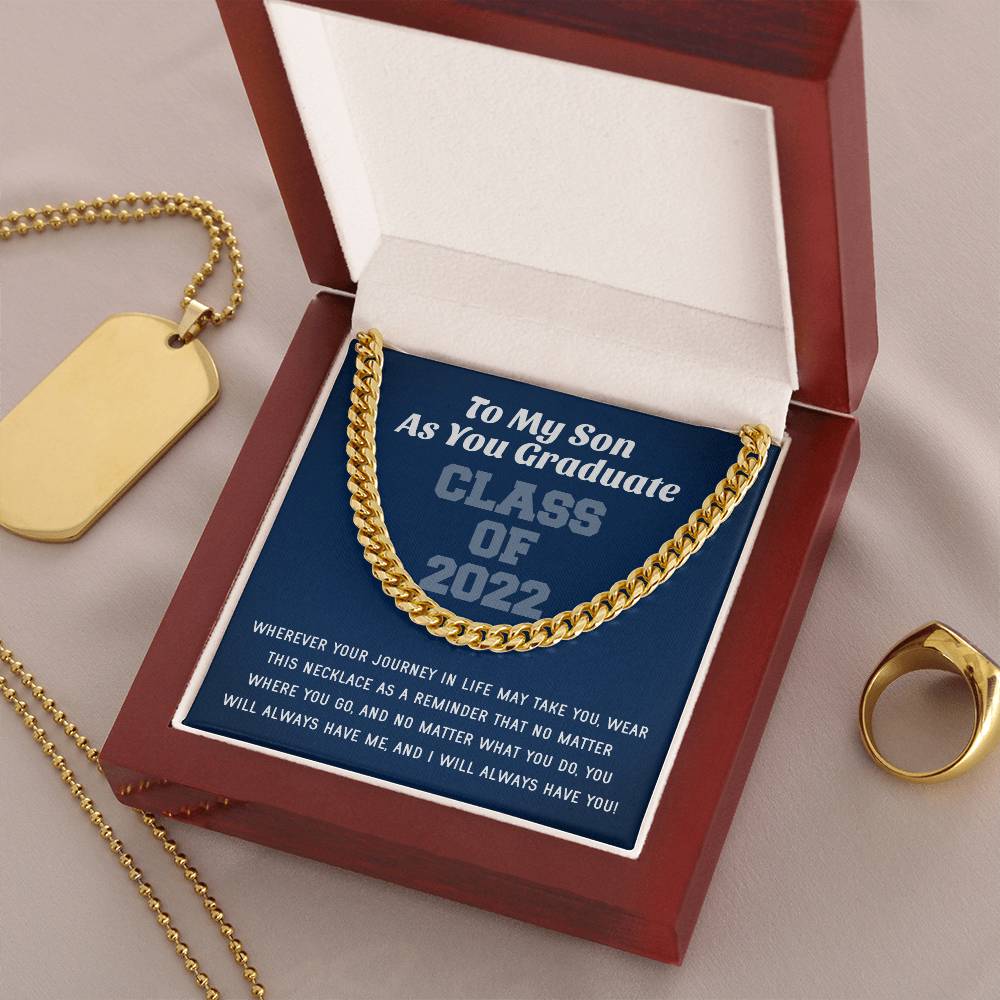 Son Graduation Class Of 2022 High School Graduation College Graduation Gift For Son Mens Gold Cuban Link Chain Necklac