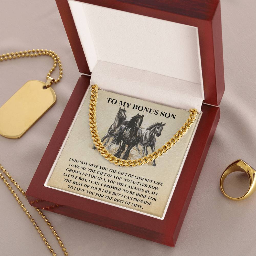 To My Bonus Son Necklace Gift For Step Son Bonus Son Graduation Graduate Gift Fathers Day Father Son Gift Horse Lover Cuban Link Chain