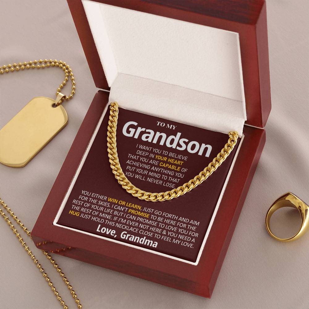 To My Grandson - Feel My Love Cuban Link Chain Necklace
