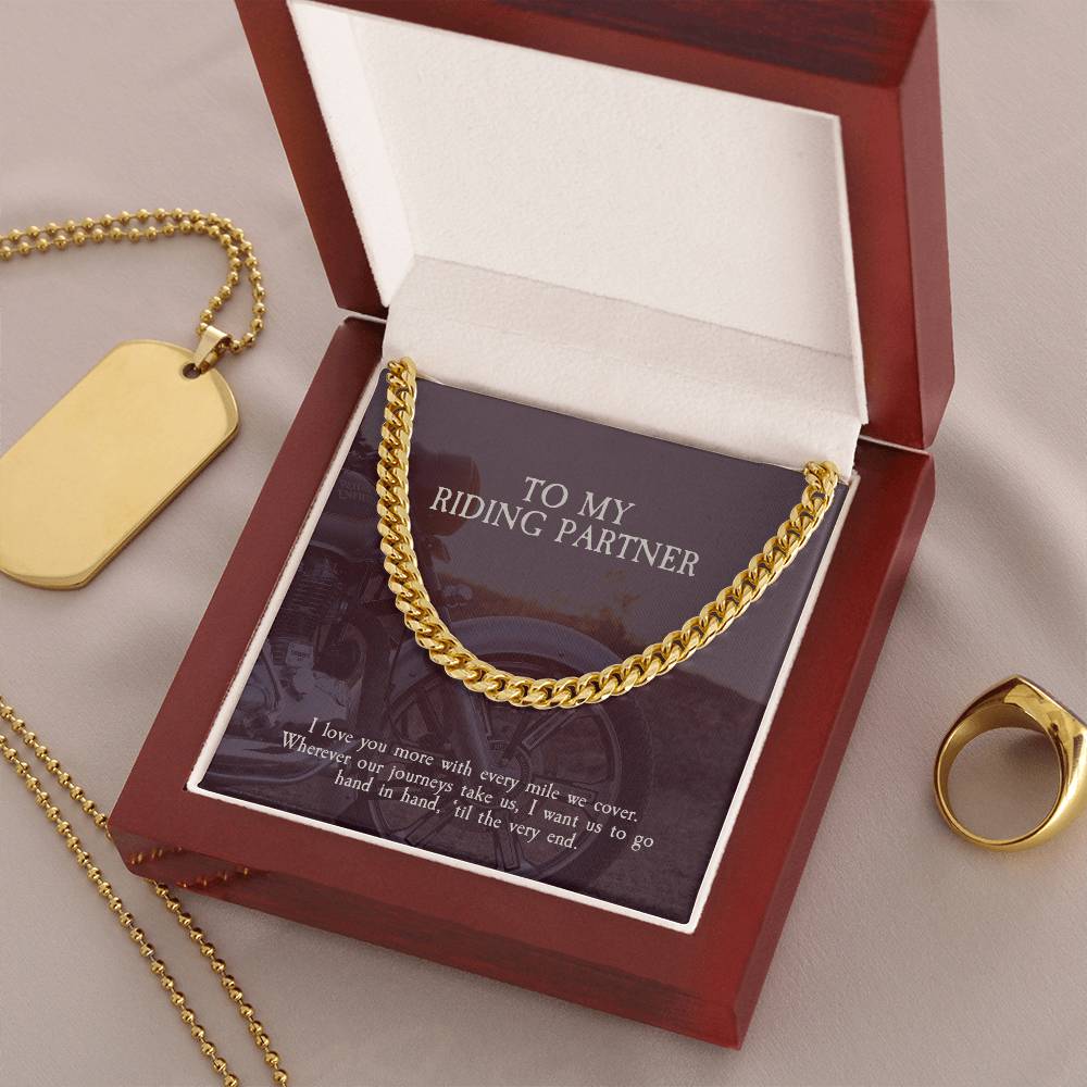 To My Riding Partner - Cuban Link Chain Necklace For Biker Husbandboyfriend From Wifegirlfriend Sterling Silver Neckla