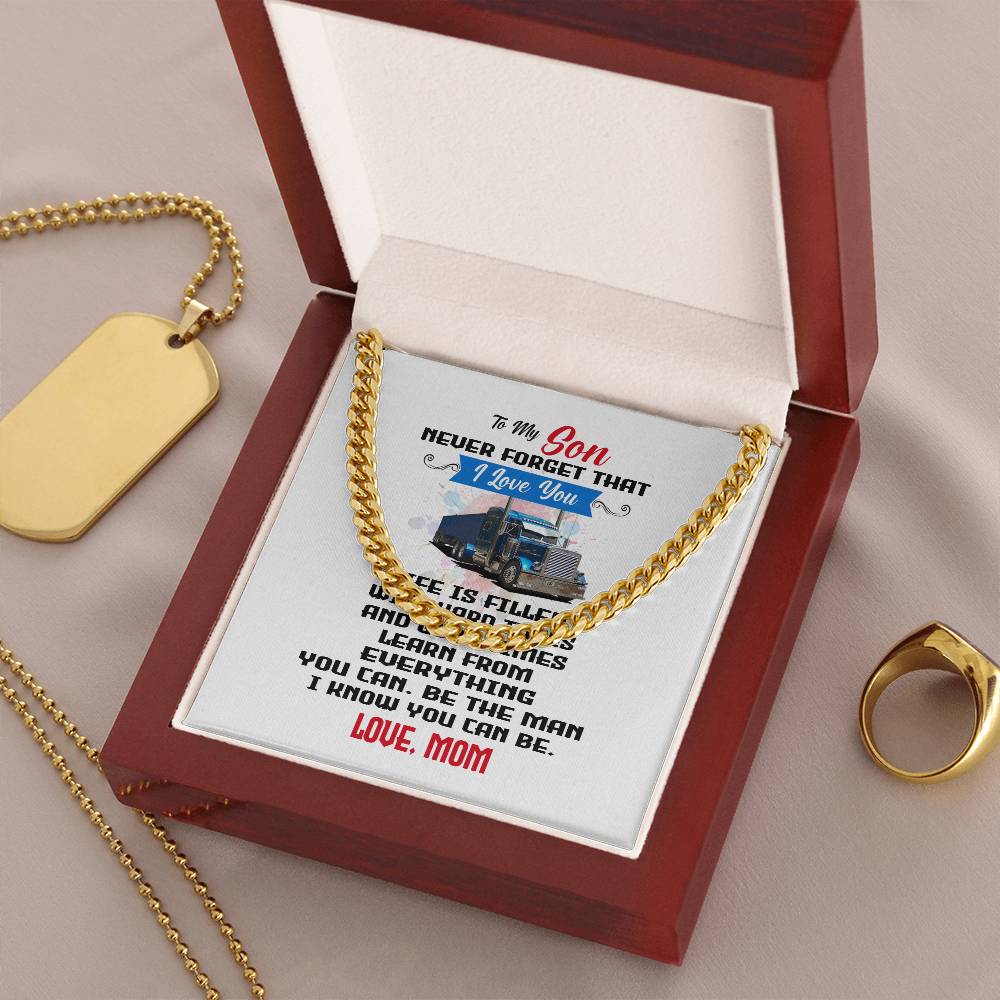 Never Forget I Love You Cuban Link Chain Necklace Mom Gift For Son