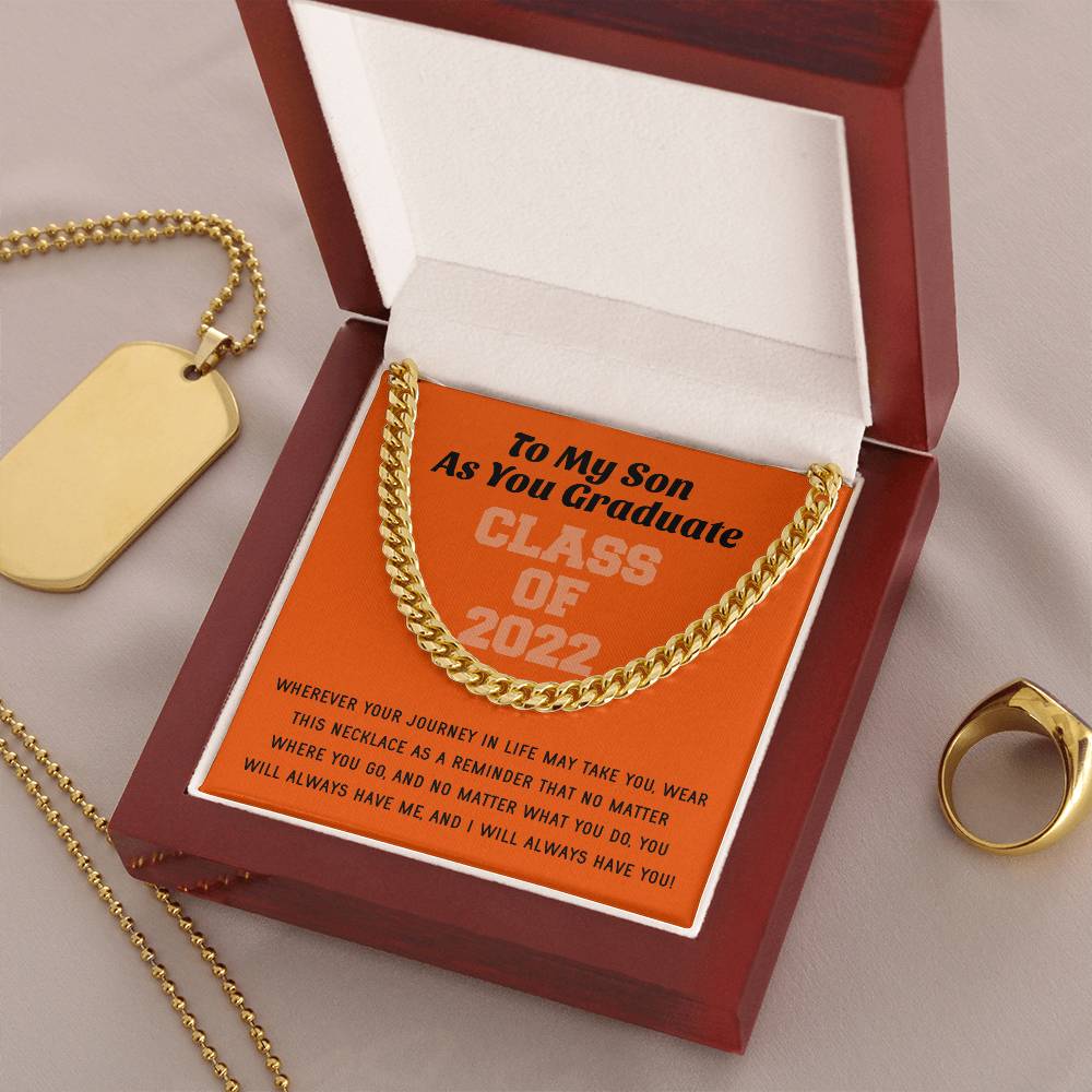 Son Graduation Class Of 2022 High School Graduation College Graduation Gift For Son Mens Gold Cuban Link Chain Necklac
