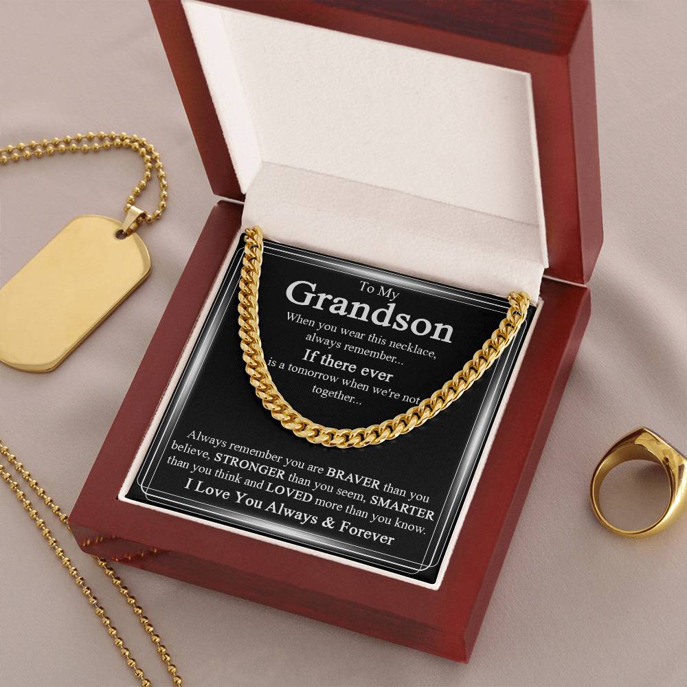 To My Grandson Necklace Grandson Cuban Chain Jewelry Grandma To Grandson Keepsake Gifts For Grandsons Grandson Birthda Cuban Link Chain