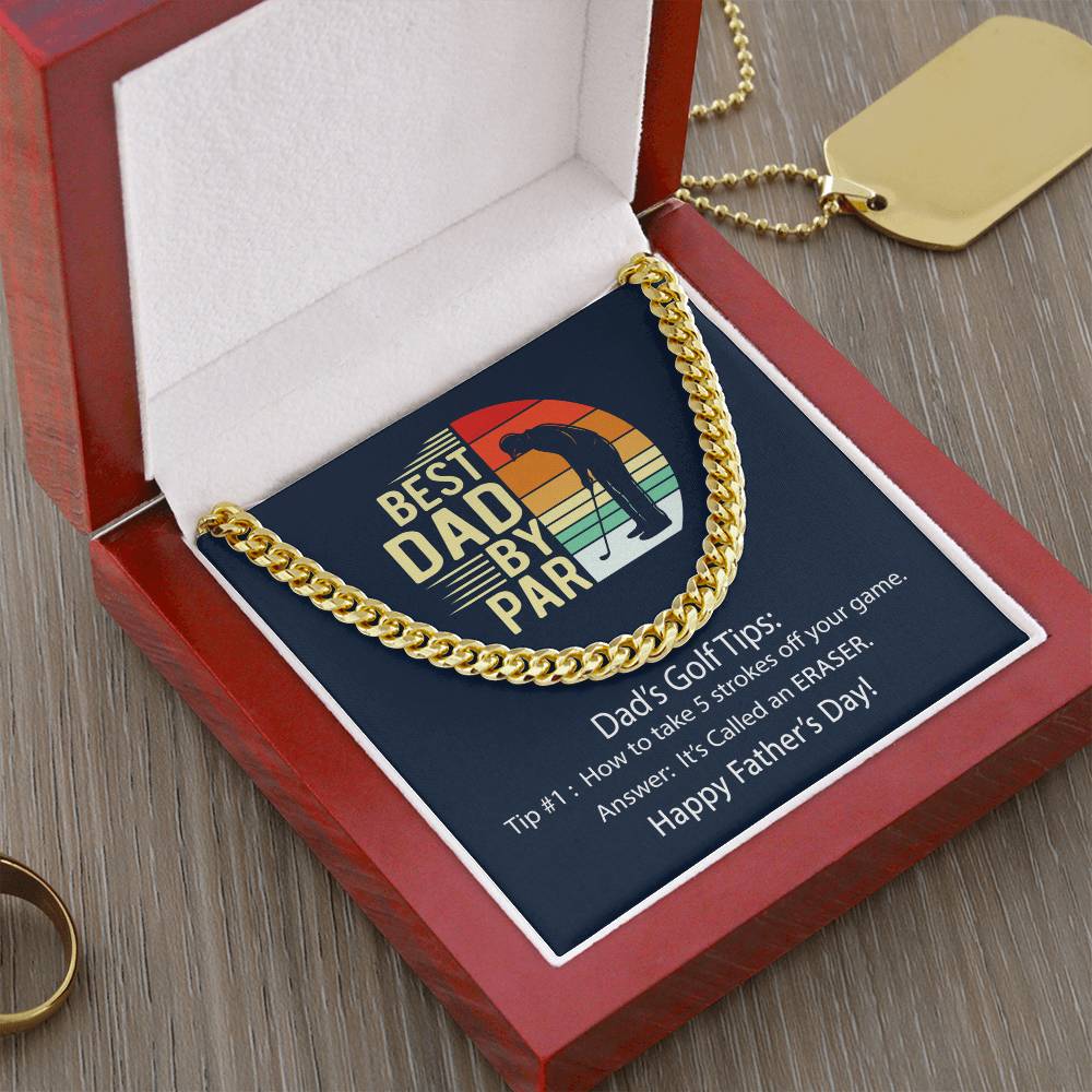 Cuban Link Chain Men Best Dad By Par Golf Joke Necklace For Dad Father's Day Gift Necklace