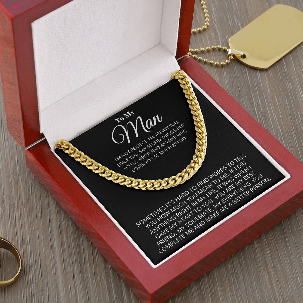 To My Man Chain Necklace Gift For Boyfriend Husband Birthday Gift Anniversary Gift Cuban Link Chain
