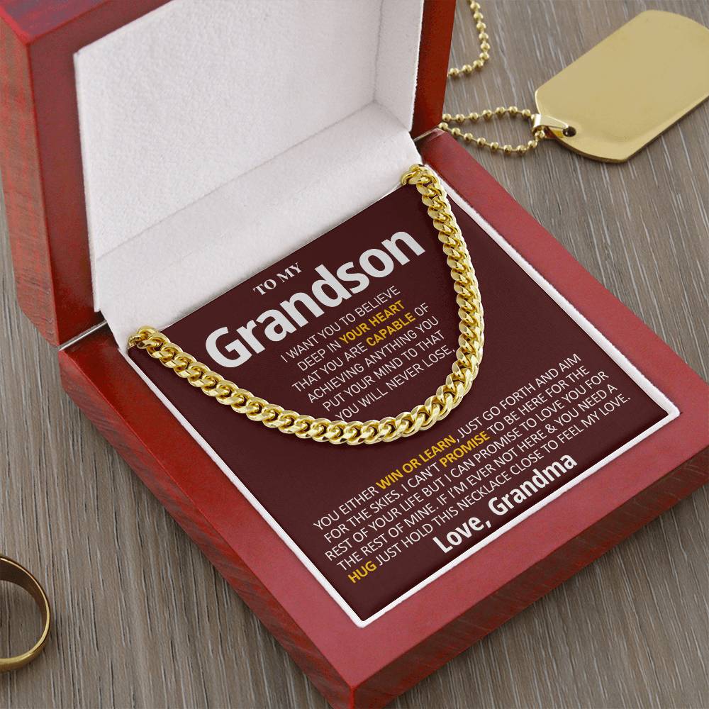 To My Grandson - Feel My Love Cuban Link Chain Necklace