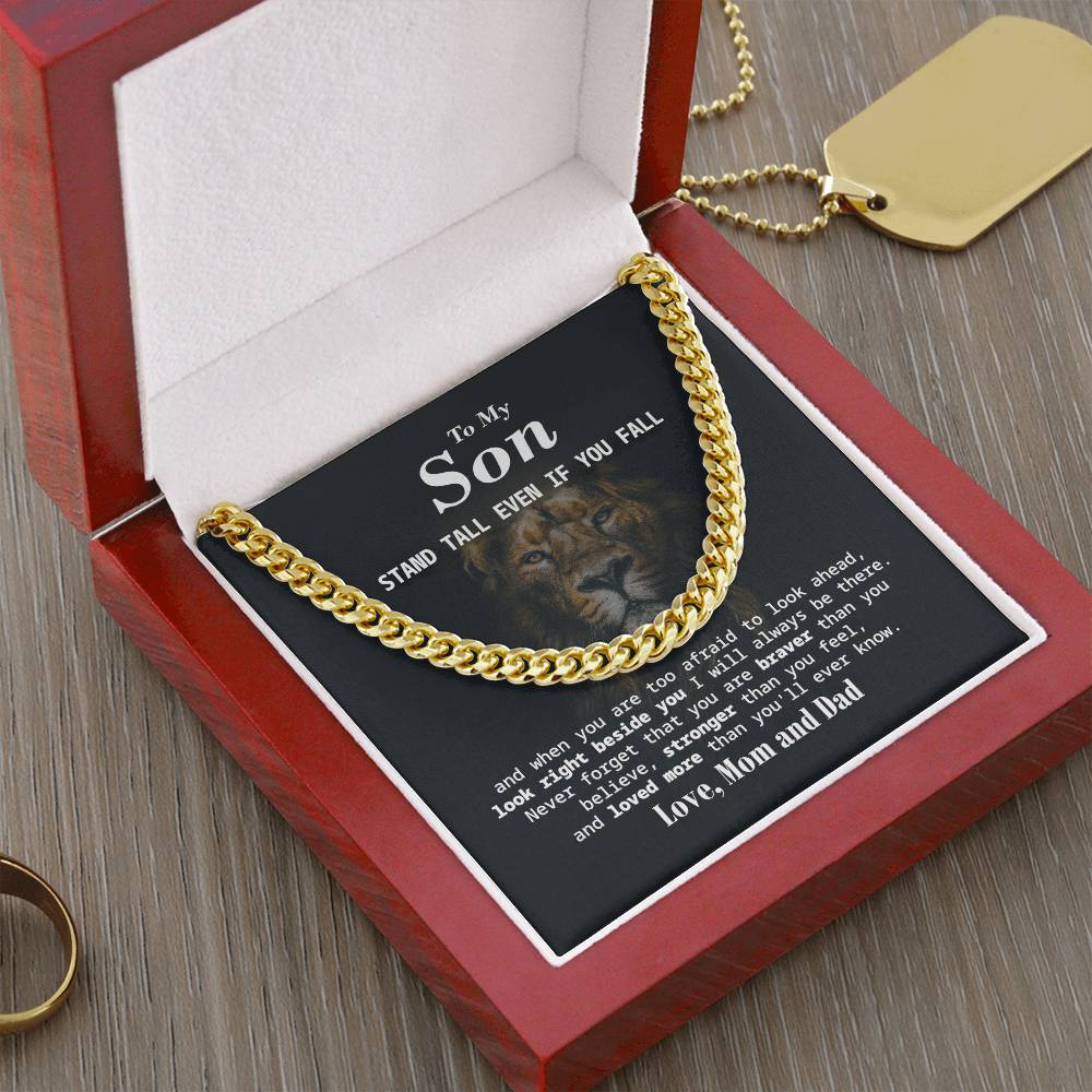 To My Son Stand Tall Even If You Fall Cuban Link Chain Necklace Gift For Son