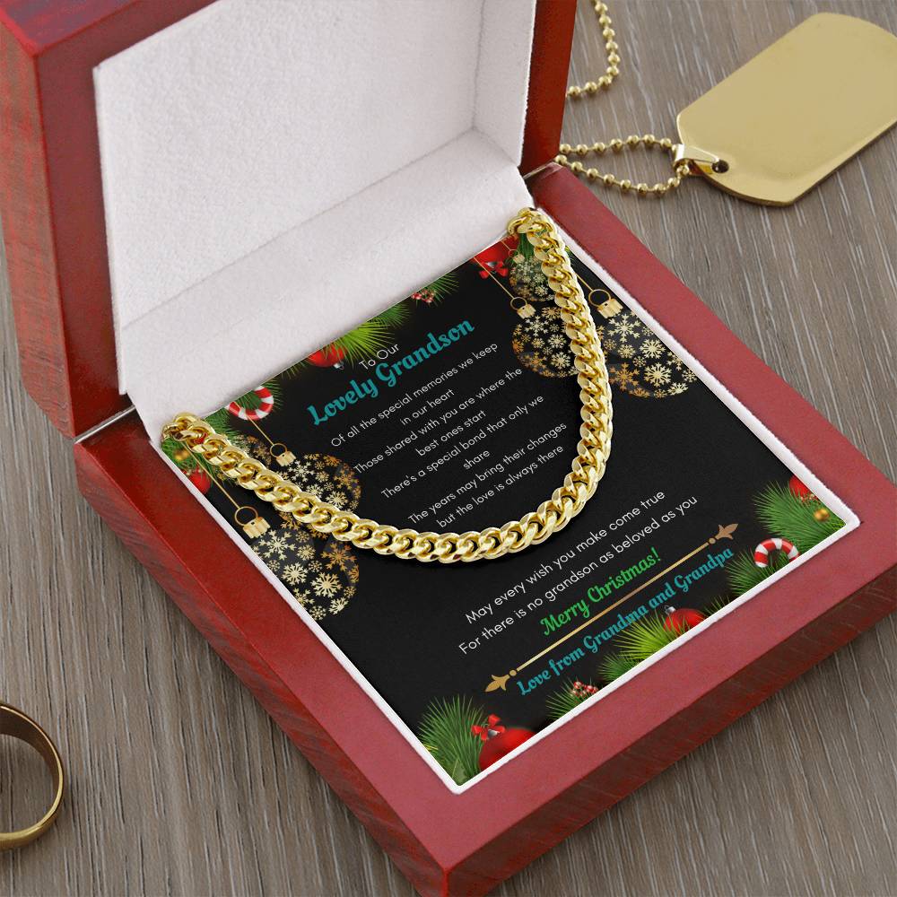 Grandparents To Grandson Christmas Cuban Chain Link Necklace Cuban Link Chain