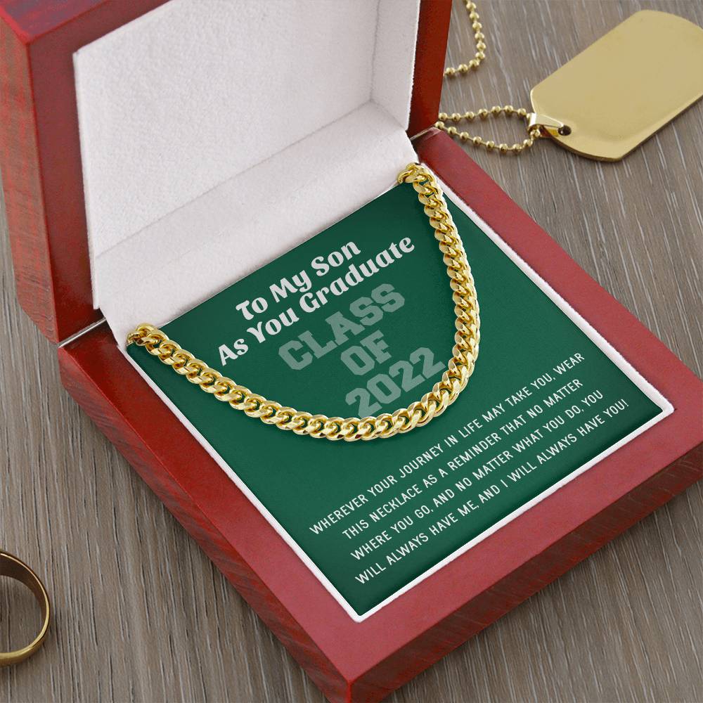 Son Graduation Class Of 2022 High School Graduation College Graduation Gift For Son Mens Gold Cuban Link Chain Necklac
