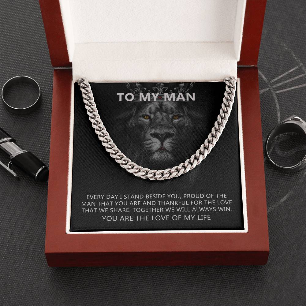 To-My-Man-Every-Day-I-Stand-Beside-You-Cuban-Link-Chain-Necklace-With-Message-Card-Gift-For-Husband-Or-Boyfriend-I-Lov Cuban Link Chain