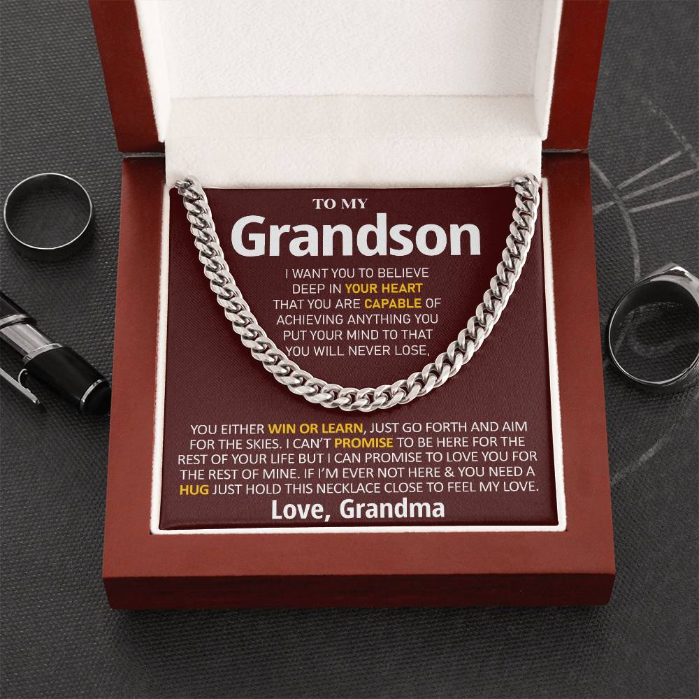 To My Grandson - Feel My Love Cuban Link Chain Necklace