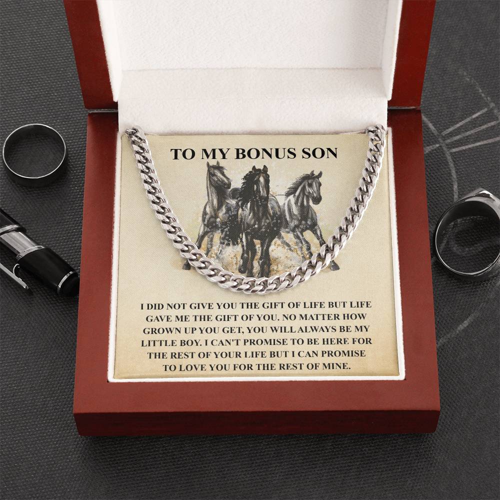 To My Bonus Son Necklace Gift For Step Son Bonus Son Graduation Graduate Gift Fathers Day Father Son Gift Horse Lover Cuban Link Chain
