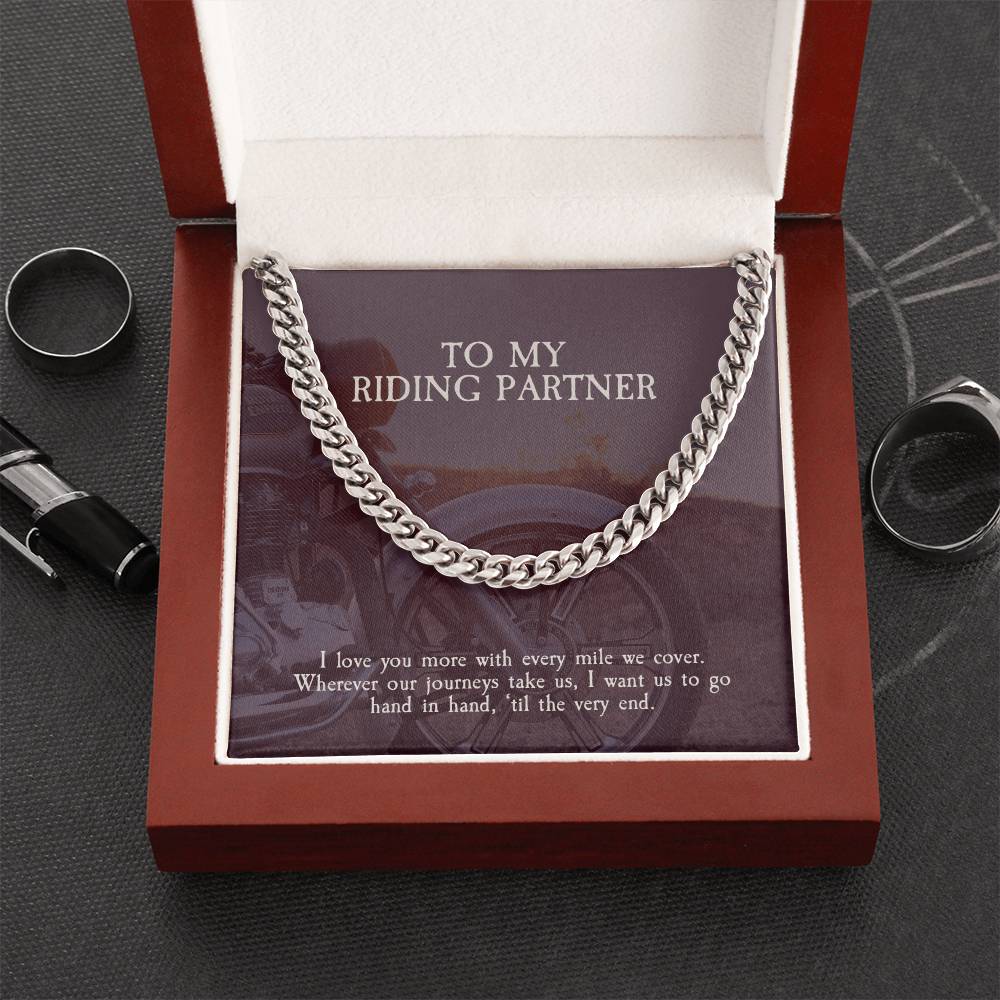 To My Riding Partner - Cuban Link Chain Necklace For Biker Husbandboyfriend From Wifegirlfriend Sterling Silver Neckla