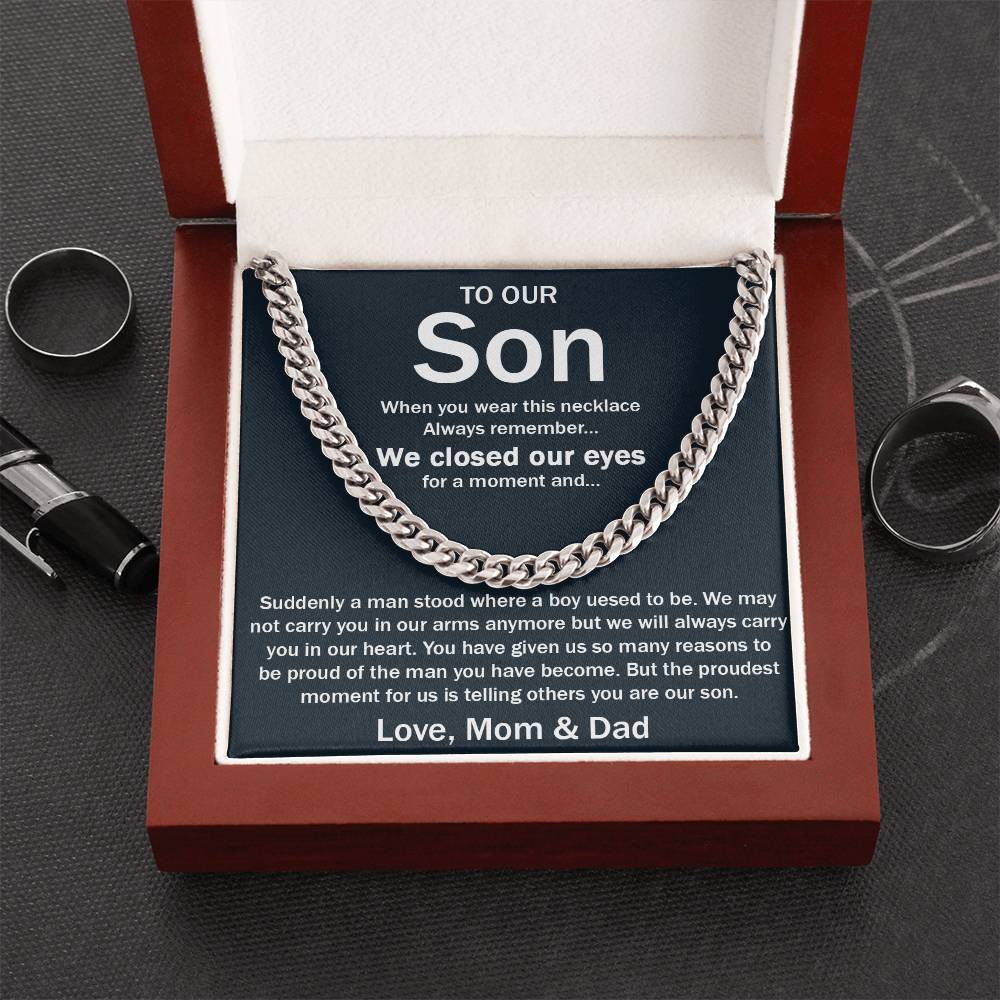 To Our Son Chain Necklace Gifts For Son Birthday Unique Gifts For Son From Mom Dad Sentimental Son Gifts Cuban Link Chain