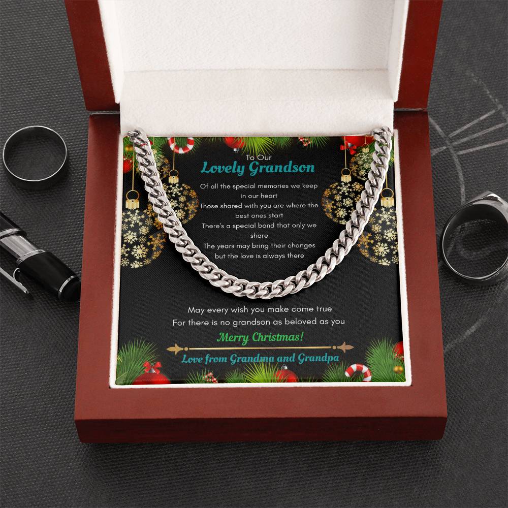 Grandparents To Grandson Christmas Cuban Chain Link Necklace Cuban Link Chain