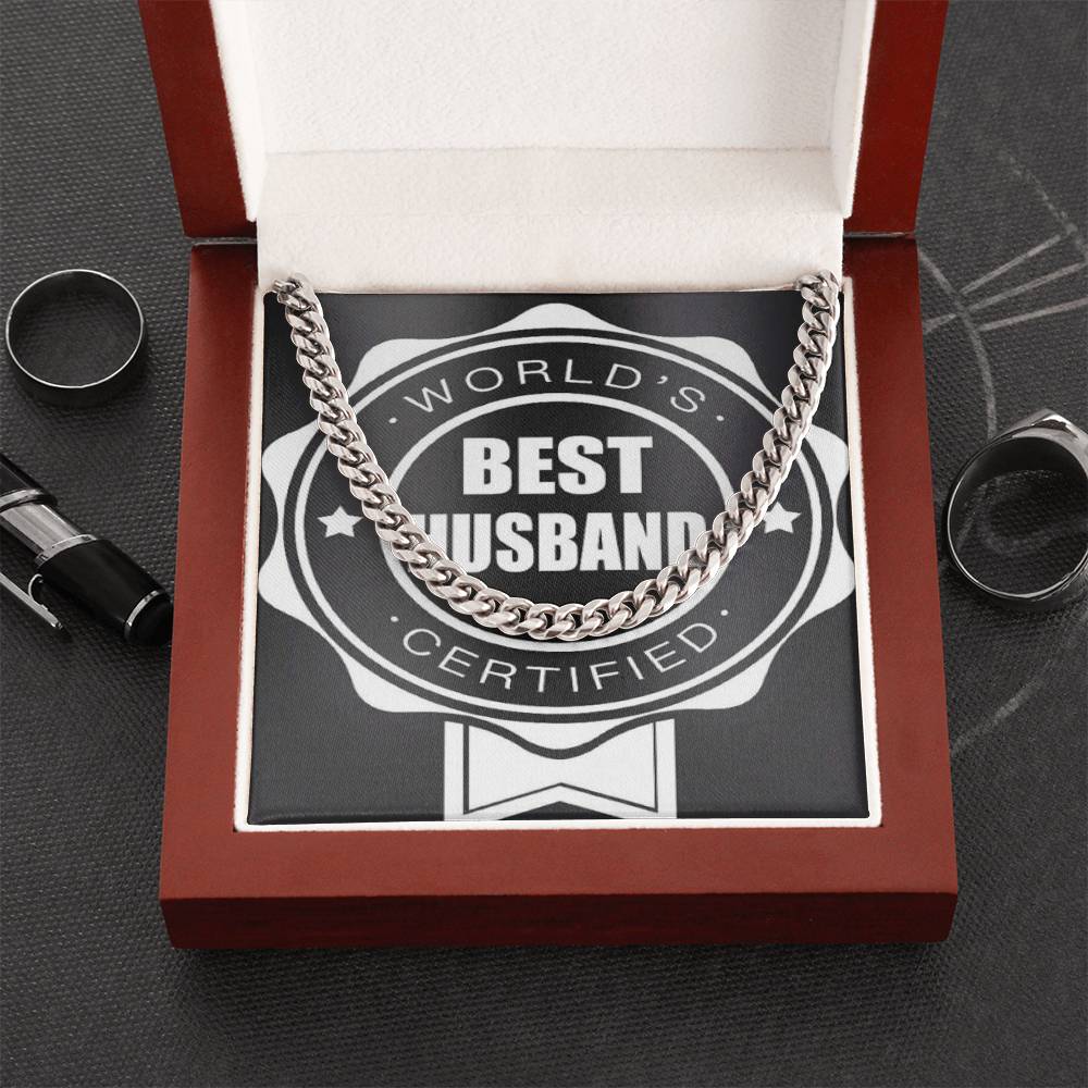 Worlds Best Husband Certified Beautiful Chain And Gift Box For Him Choose Silver Or Gold Cuban Link Chain