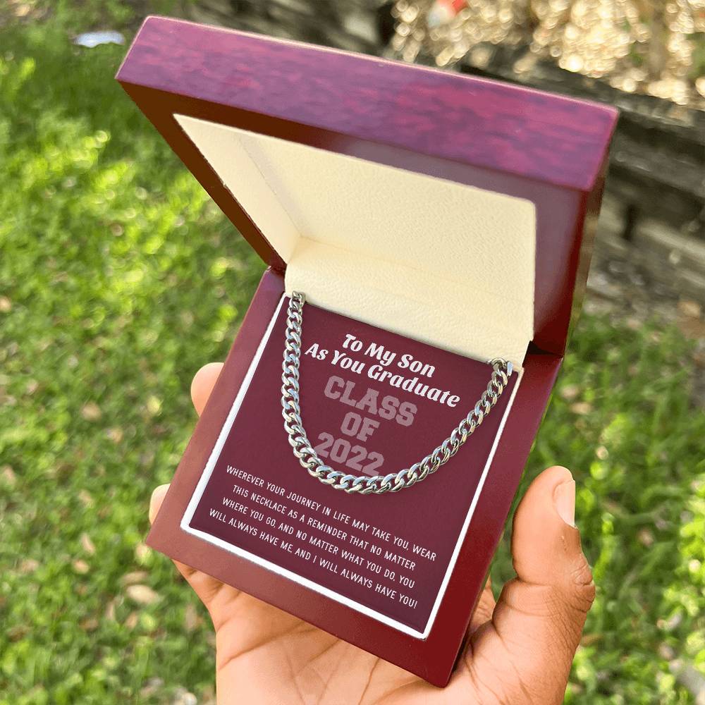 Son Graduation Class Of 2022 High School Graduation College Graduation Gift For Son Mens Gold Cuban Link Chain Necklac