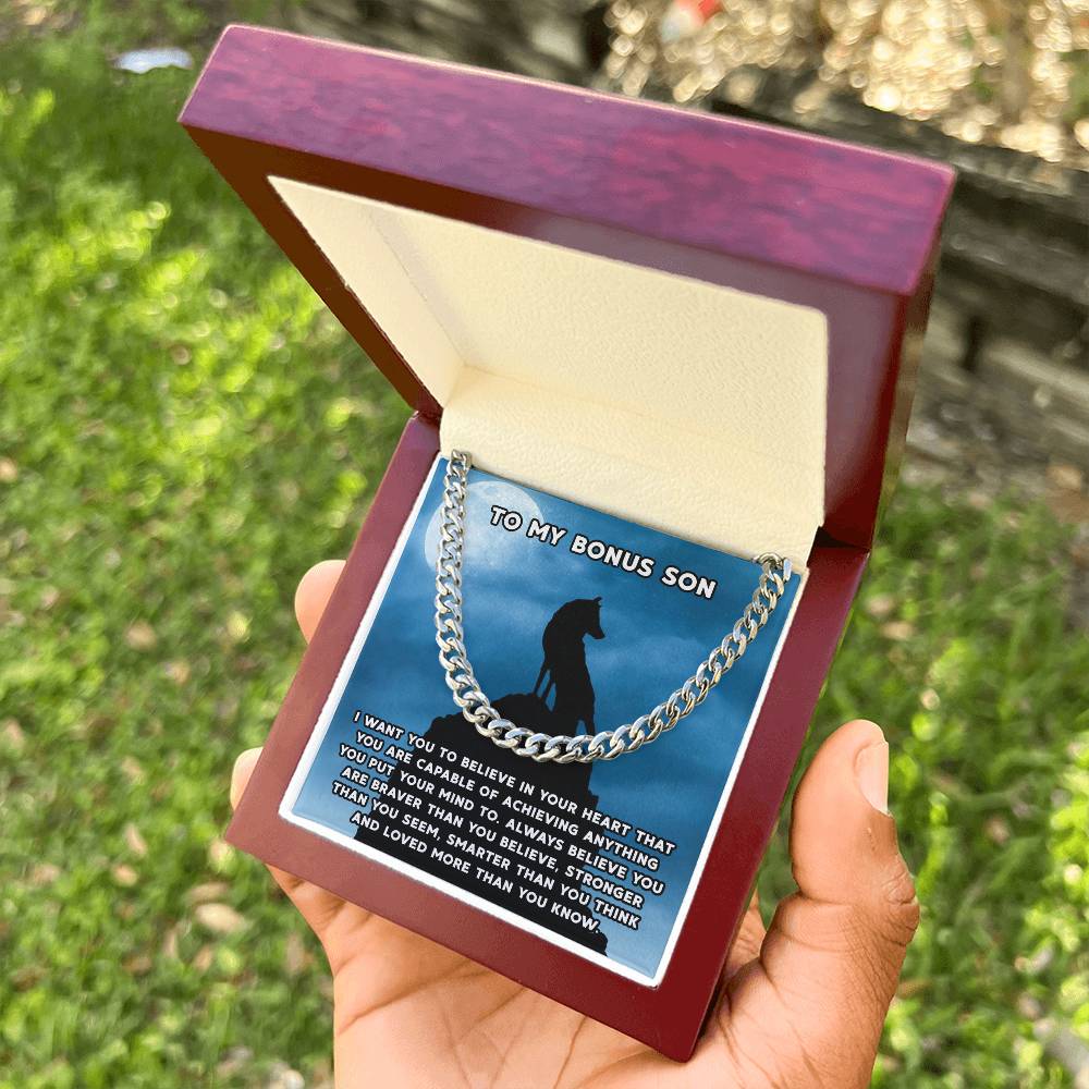 To My Bonus Son Necklace Gift For Step Son Bonus Son Graduation Graduate Gift Fathers Day Father Son Gift Gift From St Cuban Link Chain