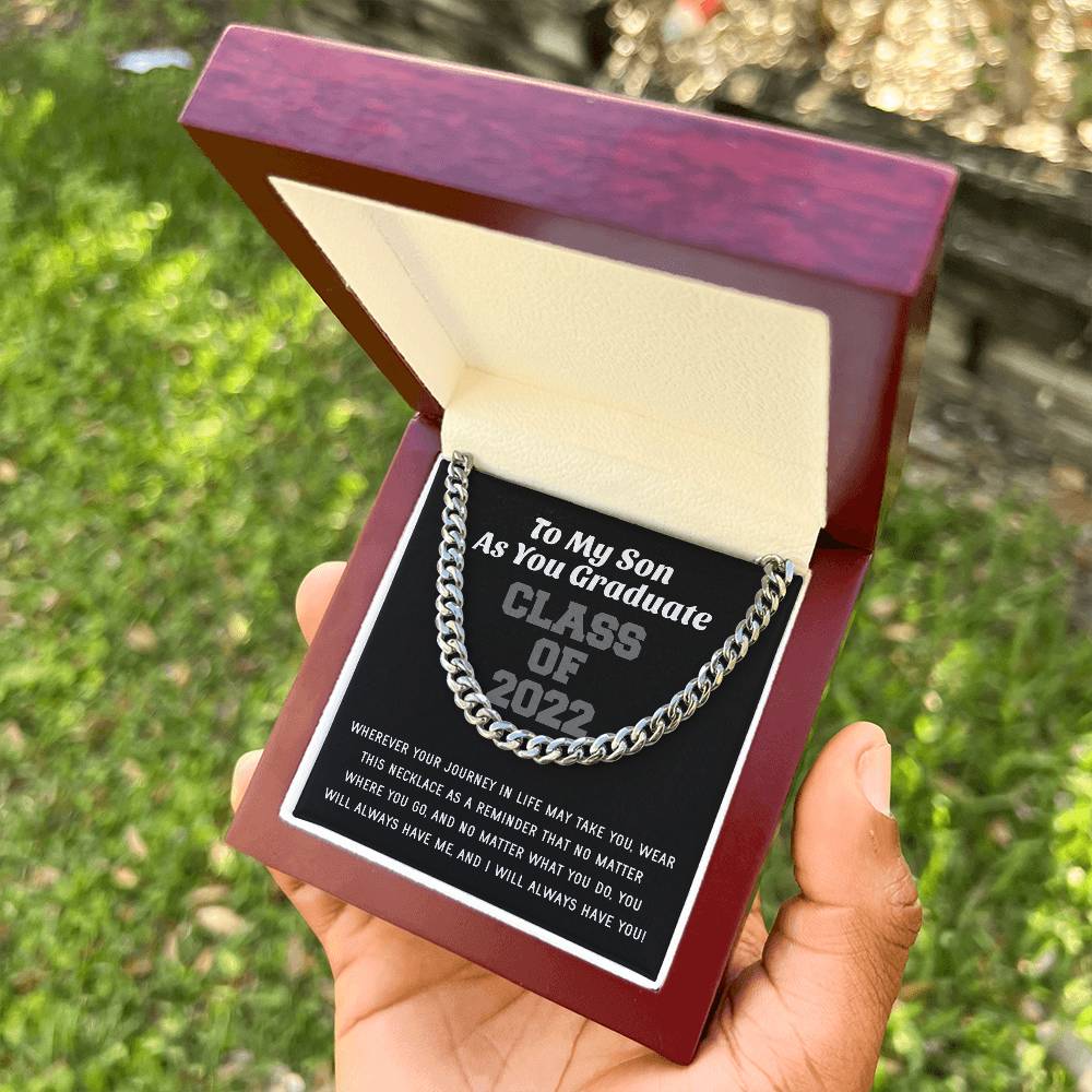 Son Graduation Class Of 2022 High School Graduation College Graduation Gift For Son Mens Gold Cuban Link Chain Necklac