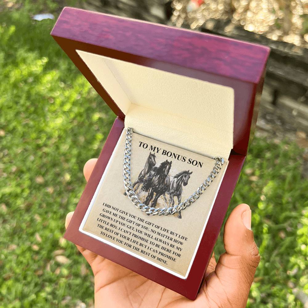 To My Bonus Son Necklace Gift For Step Son Bonus Son Graduation Graduate Gift Fathers Day Father Son Gift Horse Lover Cuban Link Chain