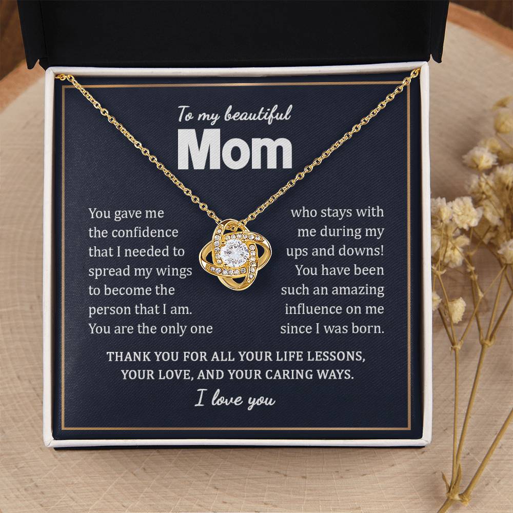 To My Beautiful Mom Necklace Gift From Daughter On Mother's Day Birthday Anniversary Love Knot Necklace