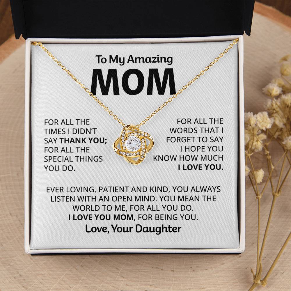 To My Amazing Mom - Heart Melt Message Love Knot Necklace Love Knot Necklace