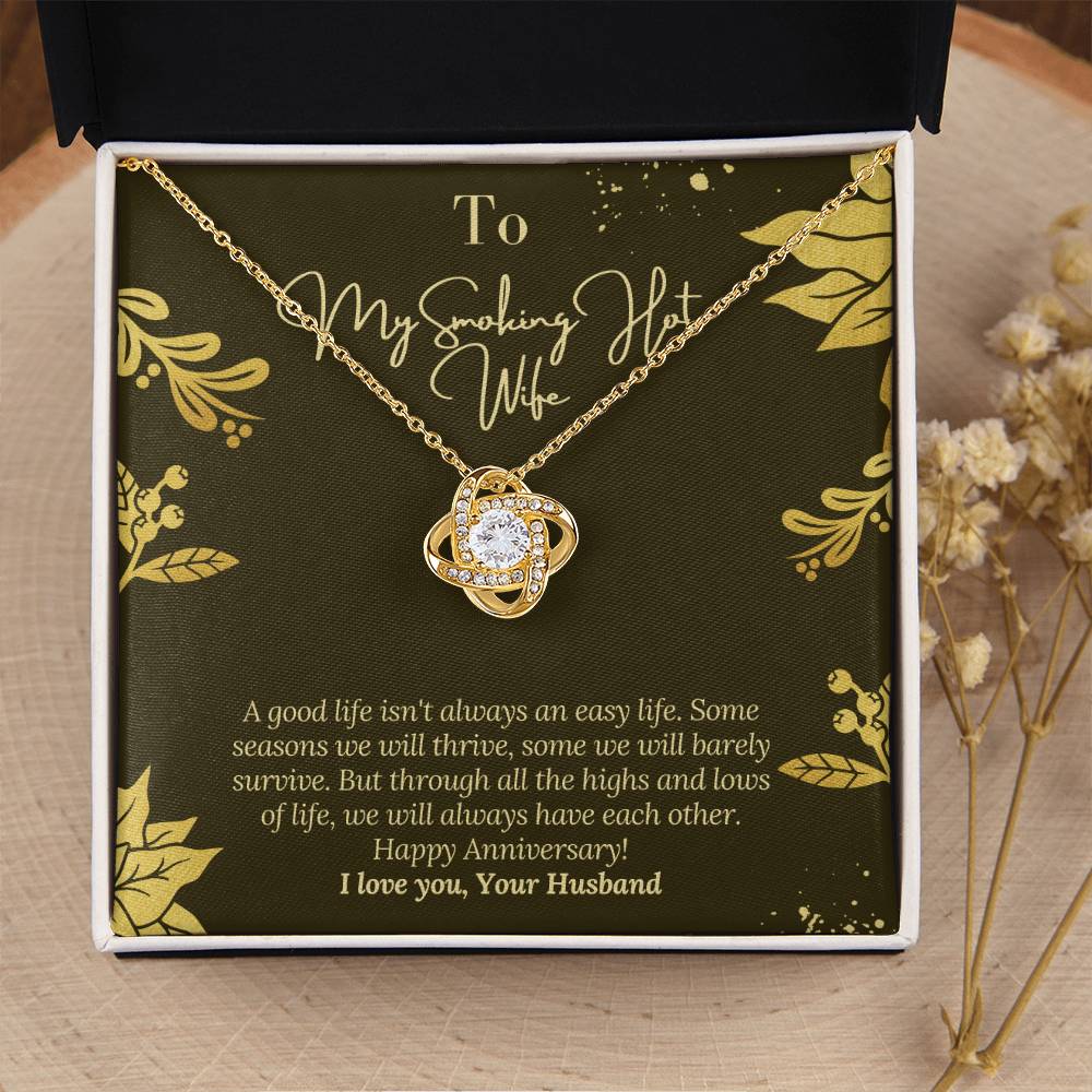 Happy Anniversary To Wife With Message Card From Husband To Wife Happy Anniversary Gift Jewelry For Wife Necklace Gift Fo Love Knot Necklace
