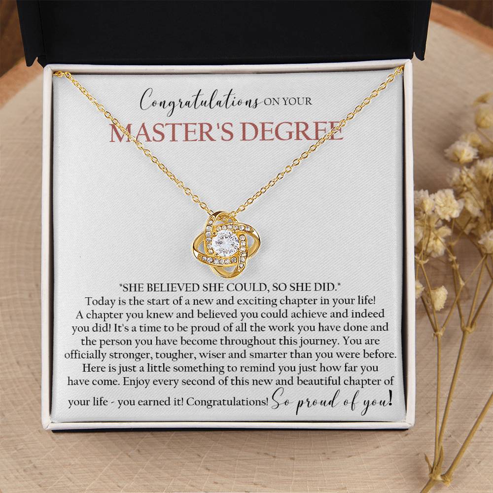 Master's Degree Graduation Gift Necklace Masters Graduation Gift Gift For Her Masters Degree Graduation Love Knot Necklace