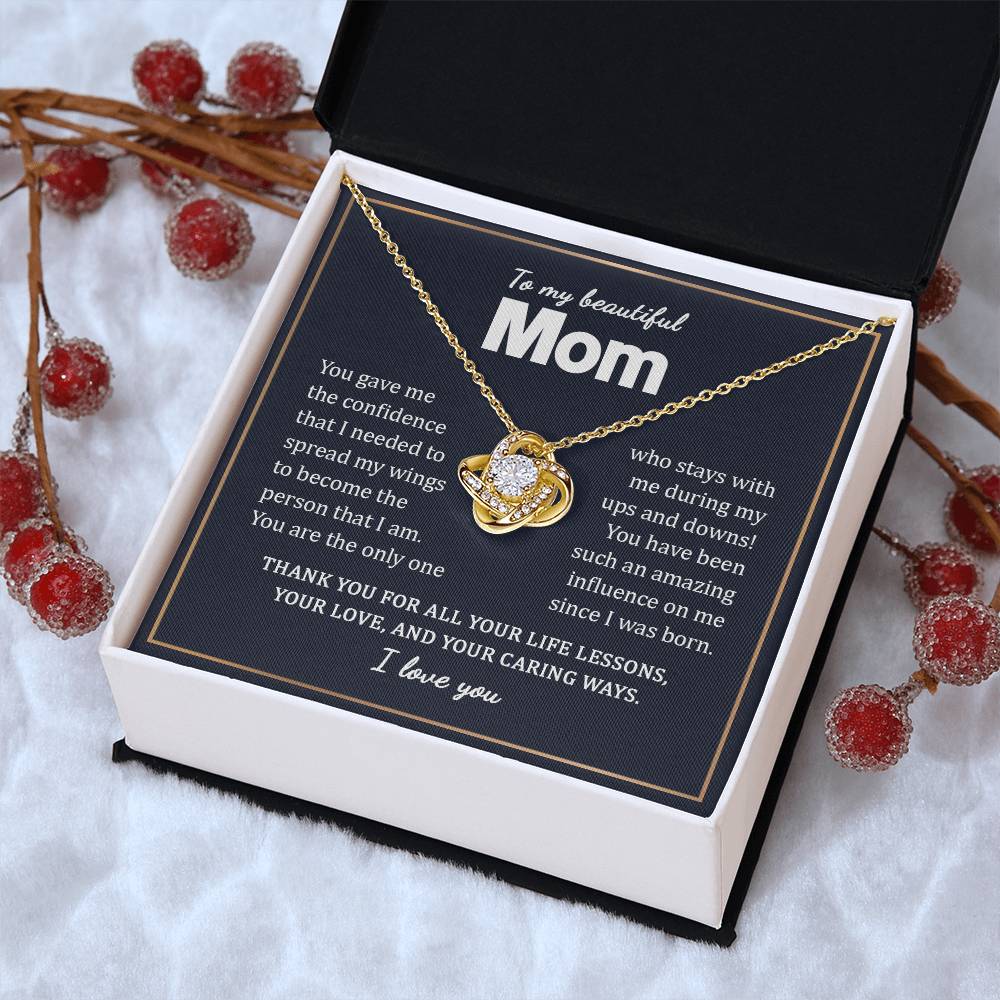 To My Beautiful Mom Necklace Gift From Daughter On Mother's Day Birthday Anniversary Love Knot Necklace