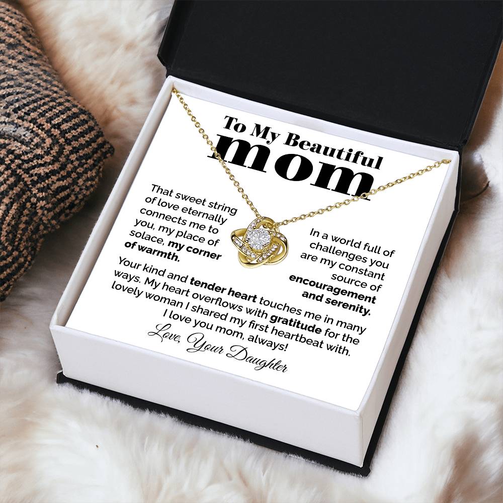 To My Beautiful Mom - Heart Melt Message Love Knot Necklace Love Knot Necklace