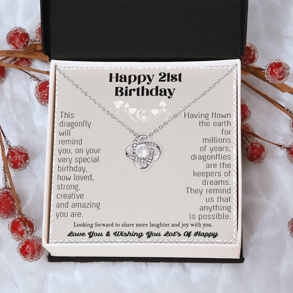 21St Birthday Dragonfly Necklace Gift Happy 21St Birthday Gifts For Her Best Friend Daughter Sister Niece Auntie Necklace Happy 21 Birthday Birthday Ne Love Knot Necklace