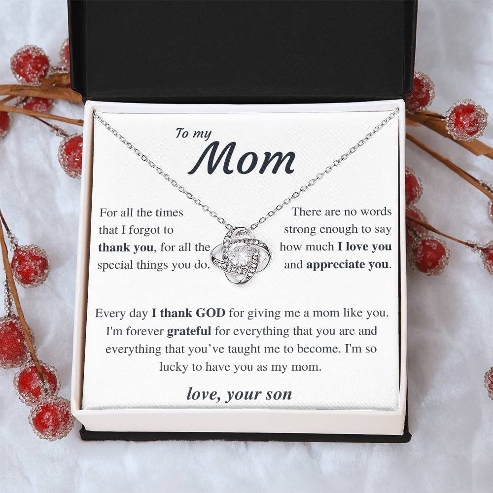 To My Mom - Thank You - Love Knot Necklace Love Knot Necklace