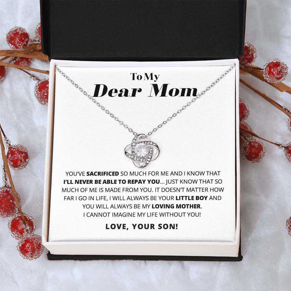 To My Dear Mom - Heart Melt Message Love Knot Necklace Love Knot Necklace