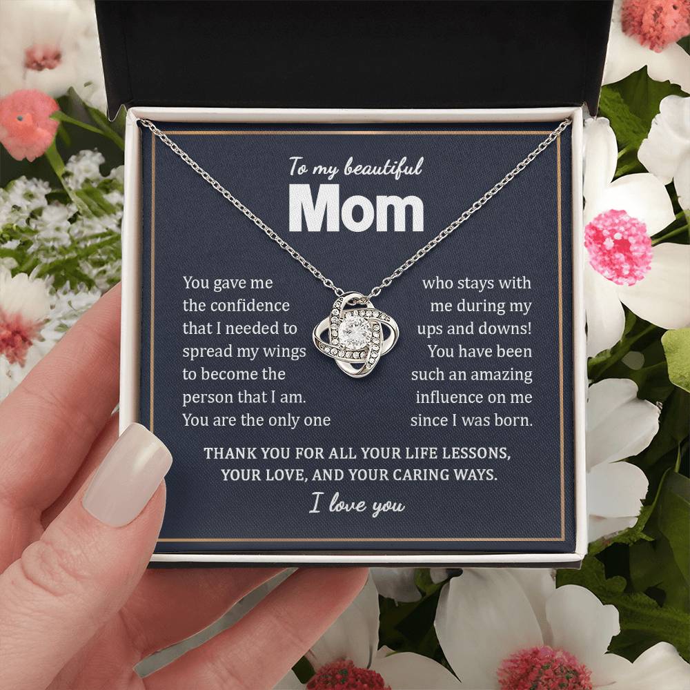 To My Beautiful Mom Necklace Gift From Daughter On Mother's Day Birthday Anniversary Love Knot Necklace