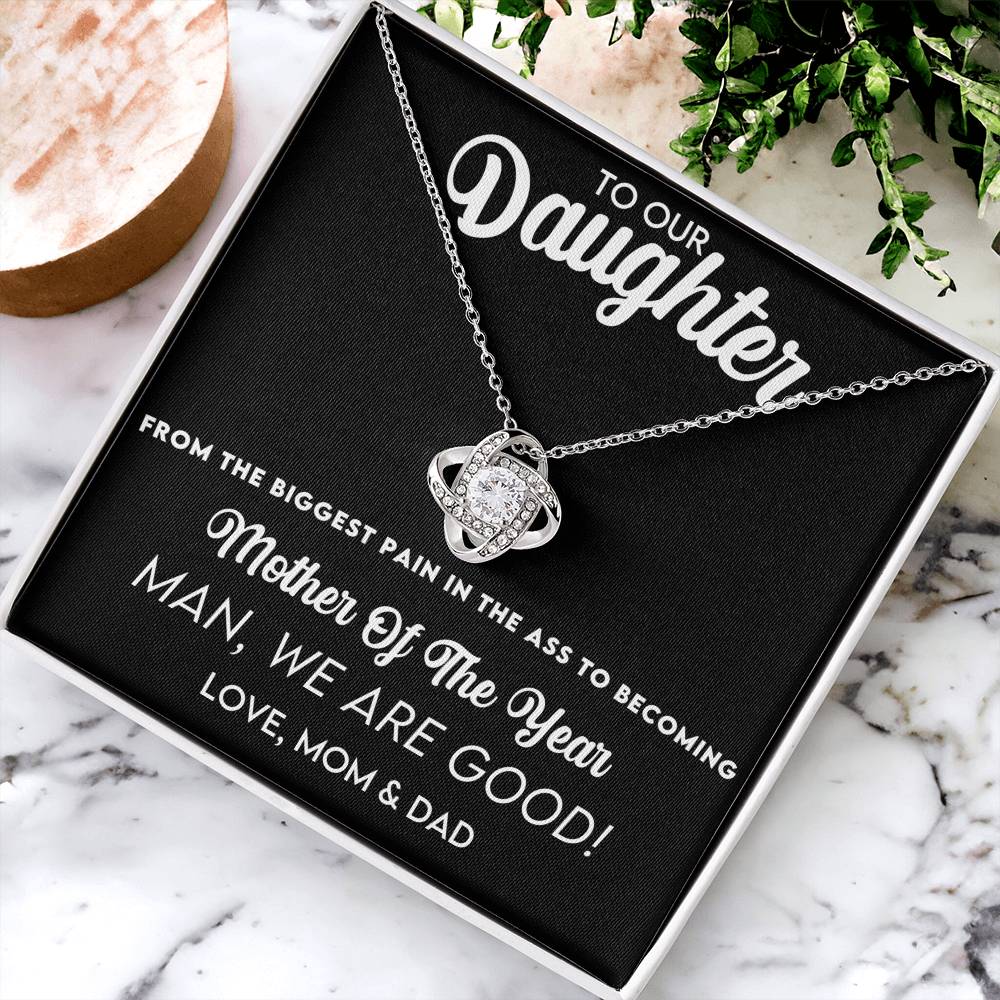 Humor And Elegant Gift For Your Wonderful Daughter On Mother's Day Love Knot Necklace