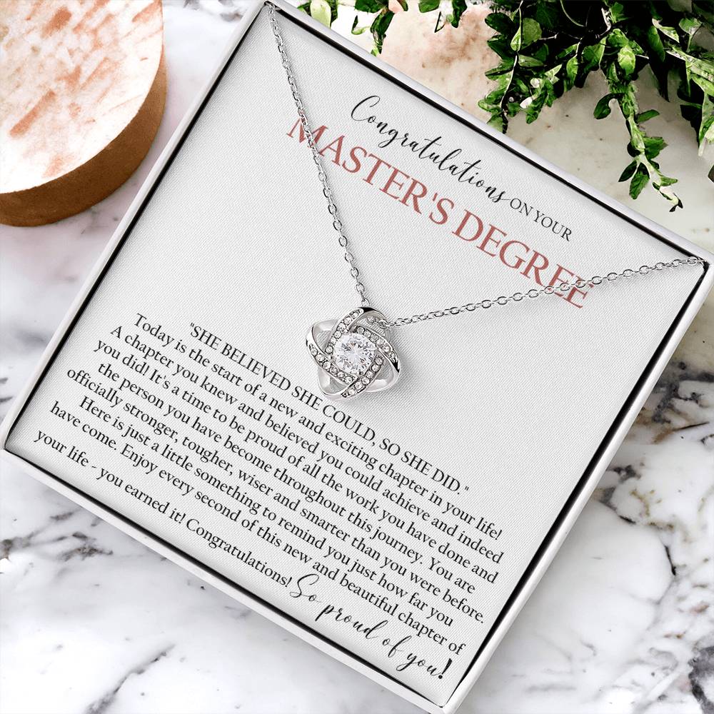 Master's Degree Graduation Gift Necklace Masters Graduation Gift Gift For Her Masters Degree Graduation Love Knot Necklace