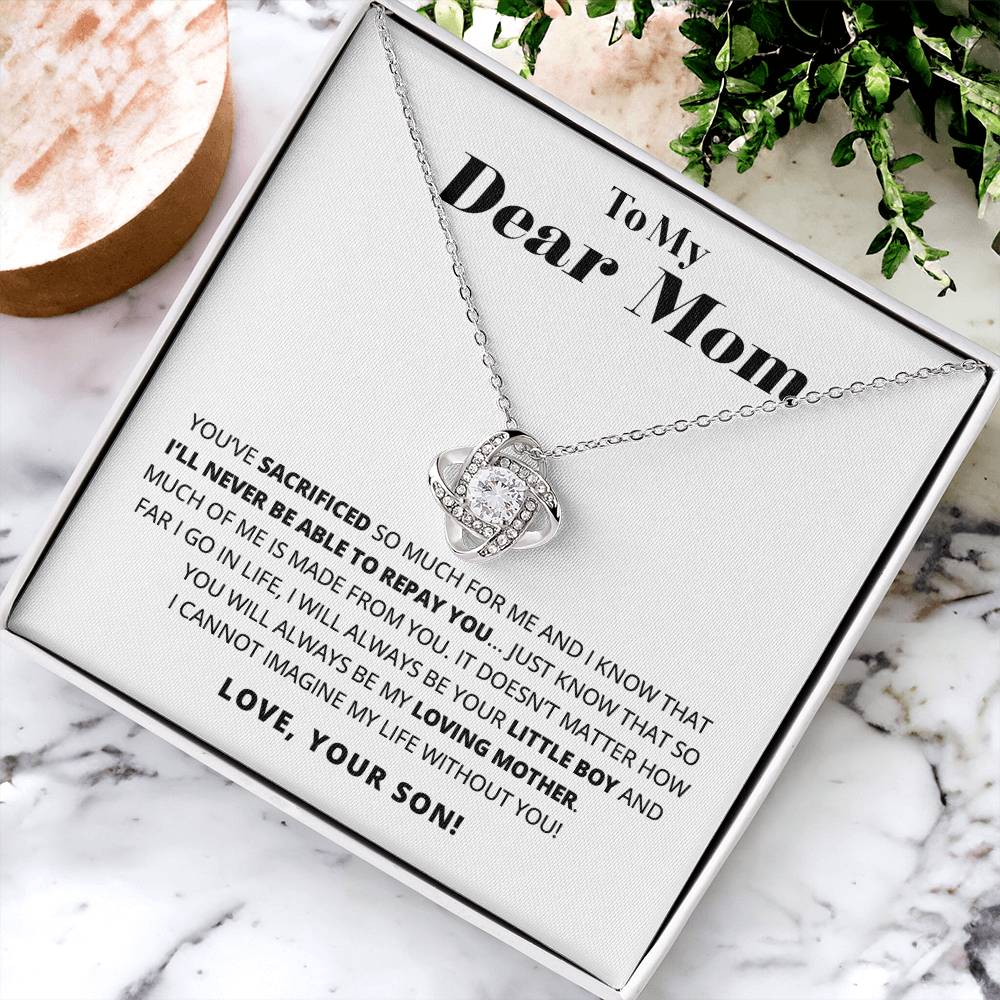 To My Dear Mom - Heart Melt Message Love Knot Necklace Love Knot Necklace