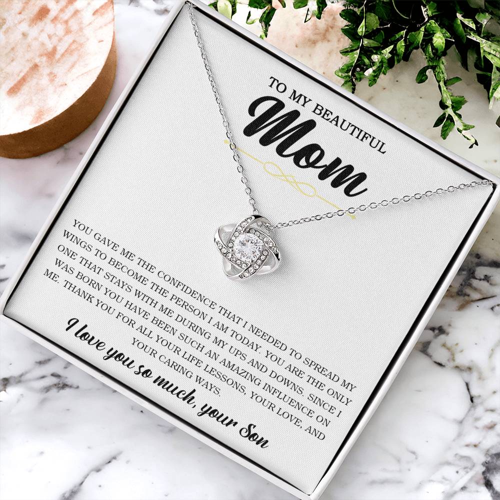 To My Beautiful Mom Necklace Gift For Mom From Son Mother's Day Gift Sentimental Gift Birthday Gift Love Knot Necklace