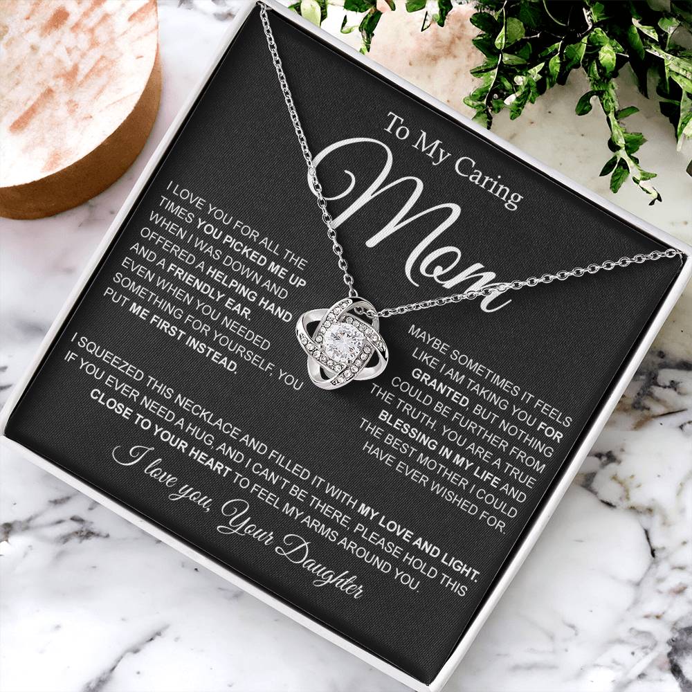 To My Caring Mom Love Knot Necklace