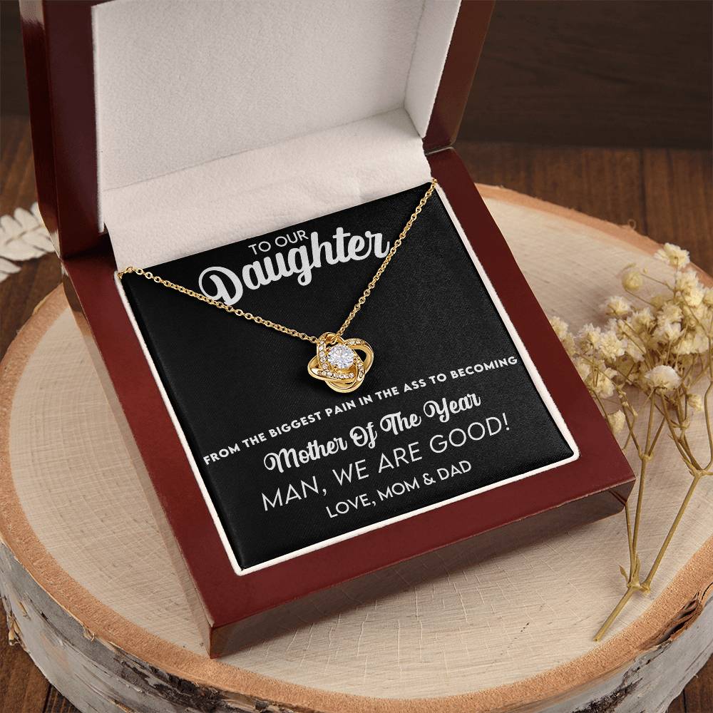 Humor And Elegant Gift For Your Wonderful Daughter On Mother's Day Love Knot Necklace