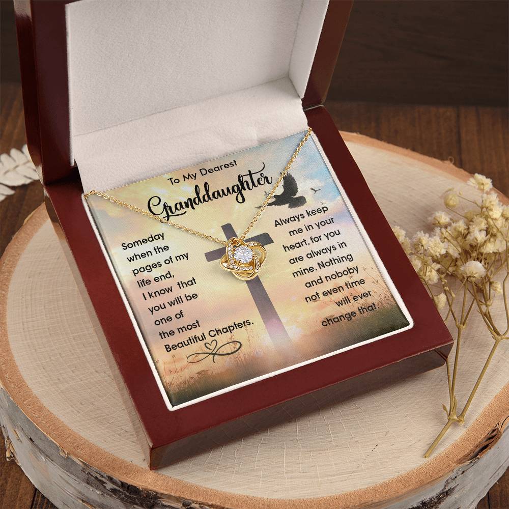 To My Dearest Granddaughter - Heart Melt Message Love Knot Necklaceđź’“ Love Knot Necklace