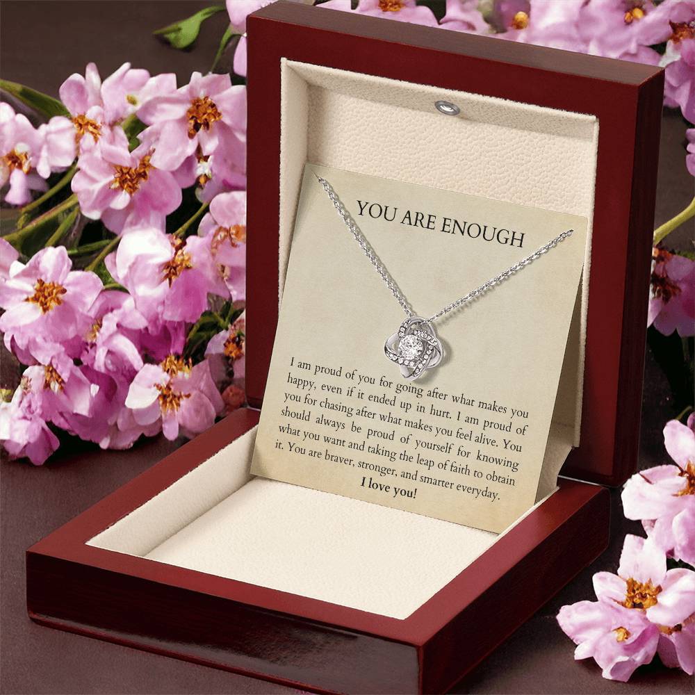 Affirm Gift For Bestie. You Are Enough. You Are Loved. Gift Idea For Bestie. Affirm Necklace. Words Of Wisdom Gift. Gift Of Encoura Love Knot Necklace