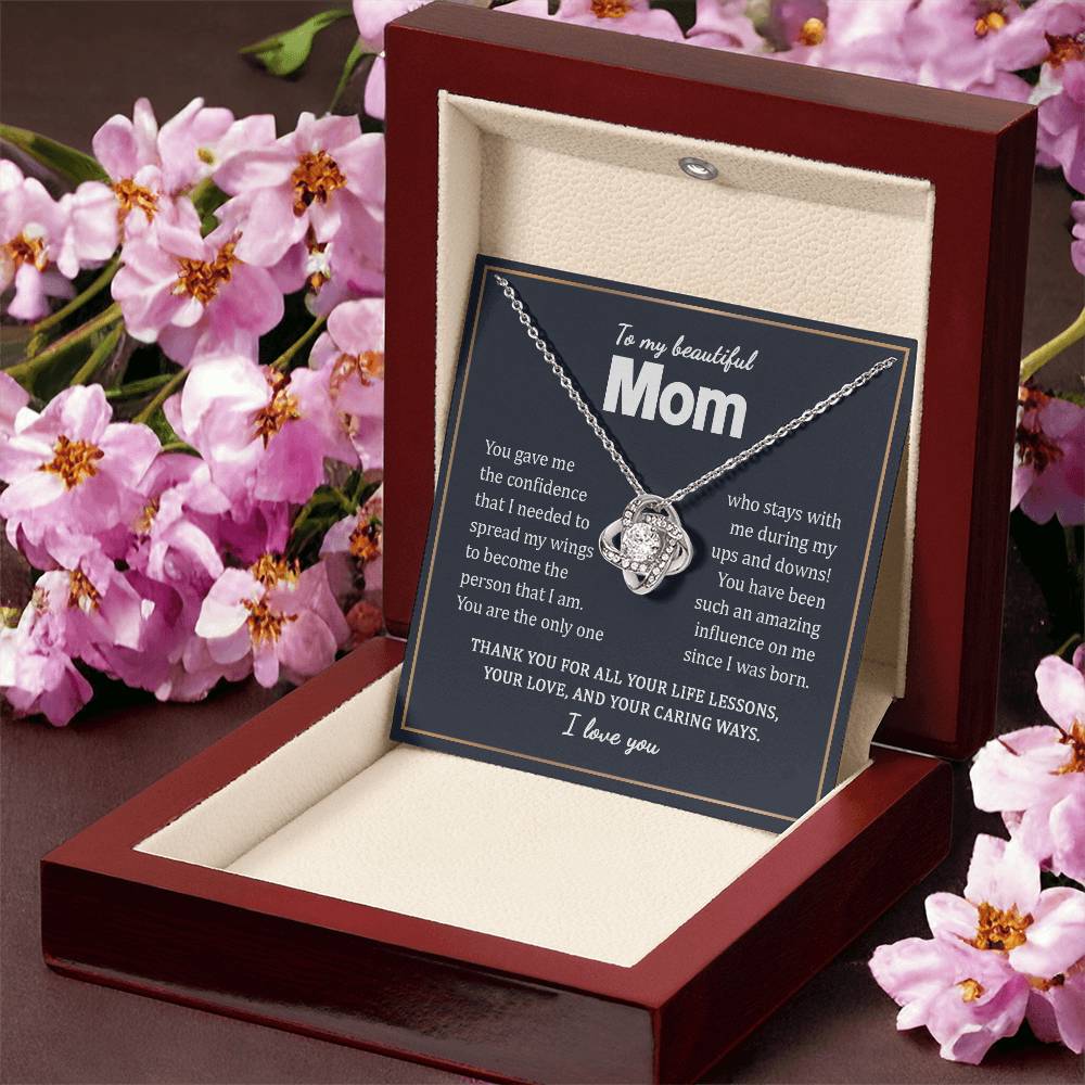 To My Beautiful Mom Necklace Gift From Daughter On Mother's Day Birthday Anniversary Love Knot Necklace