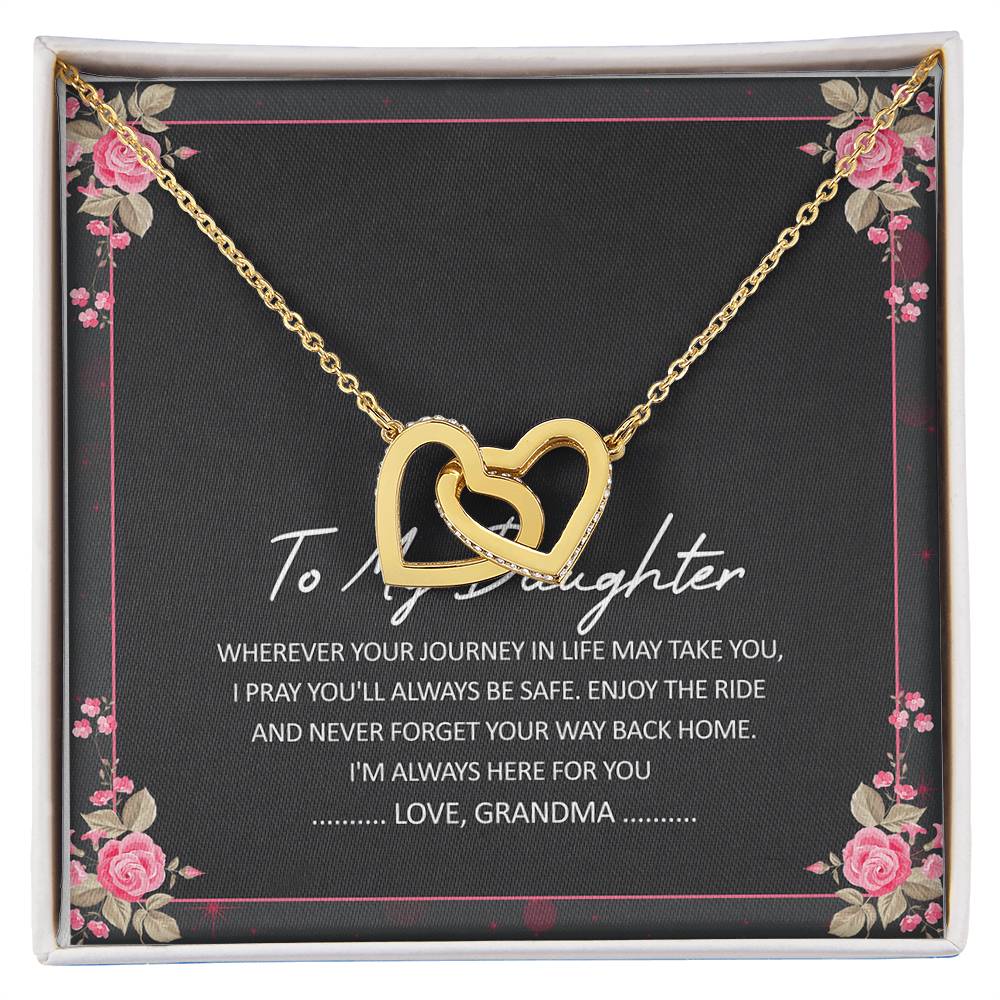 To My Daughter I'M Always Here For You Interlocking Hearts Necklace Birthday Message Card From Grandma