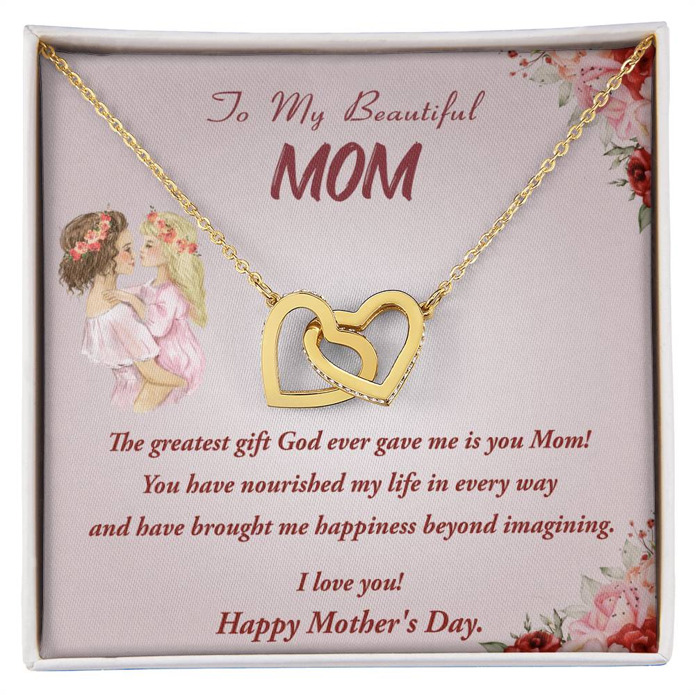 To My Beautiful Mom Interlocking Hearts Necklace Mother'S Day Gift Necklace For Mom Gift From Daughter