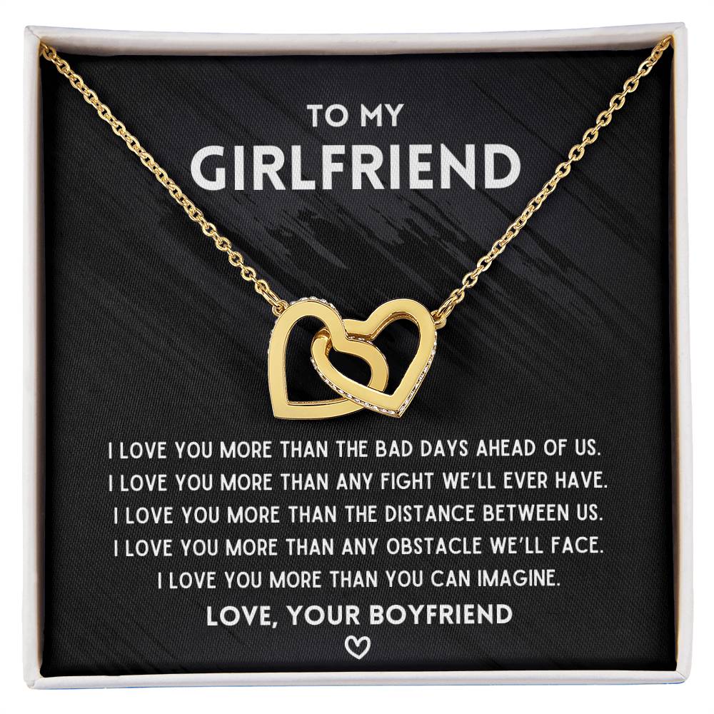 To My Girlfriend - I’Ll Always Love You - Interlocking Necklace Interlocking Hearts Necklace